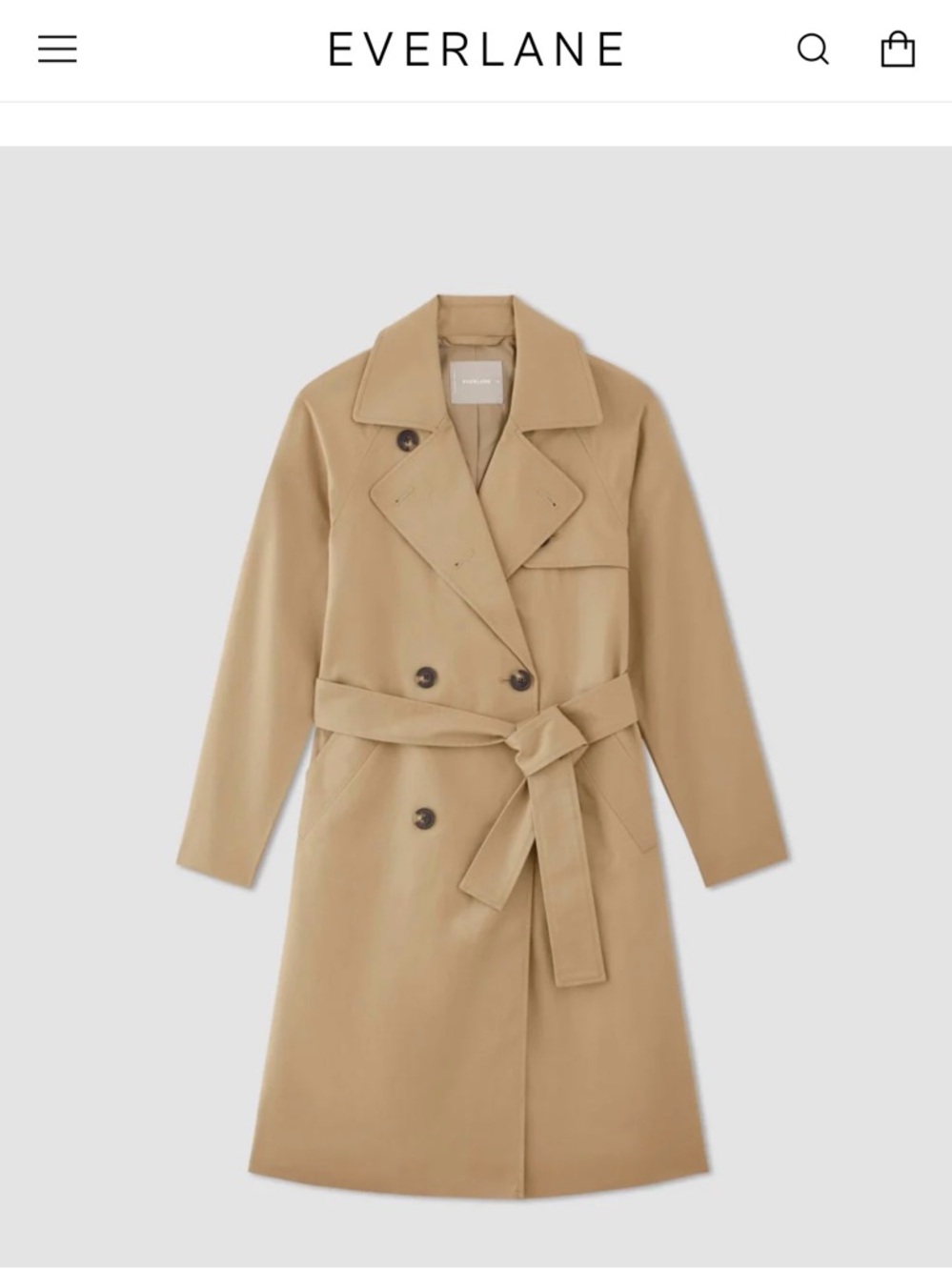 Everlane - Small Tan Double-Breasted Trench Coat